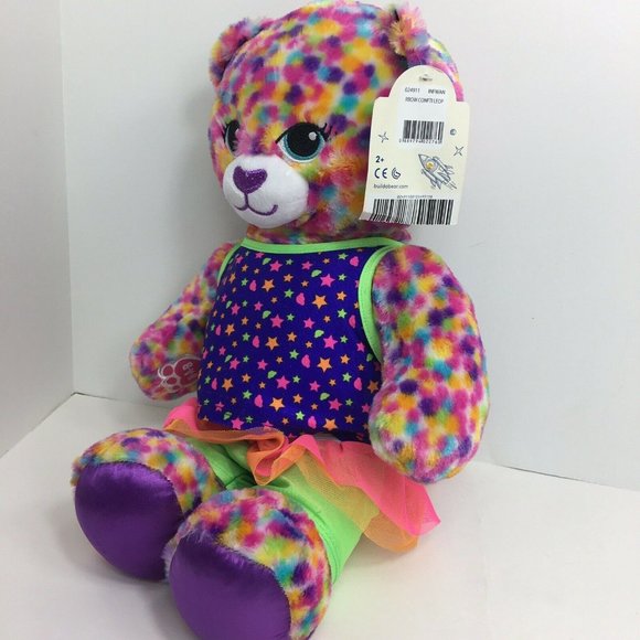 Build A Bear Plush Kitty Cat 16" Rainbow Confetti Leopard Neon 80's Outfit BAB - Picture 2 of 12